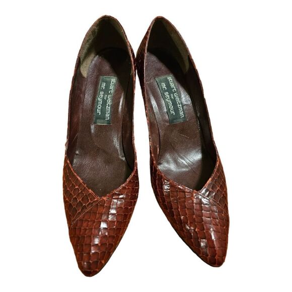 STUART WEITZMAN FOR MR. SEYMOUR Deep Red Snakeskin Heels - Size 8 1/2‎ - Picture 2 of 8